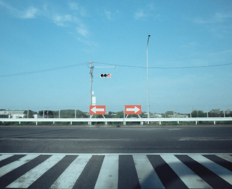 Red arrows pointing in opposite directions beneath a traffic light.